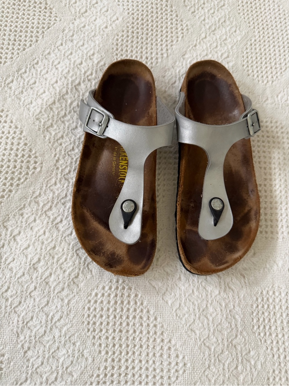 Birkenstock Silver Leather Gizeh Thong Sandals